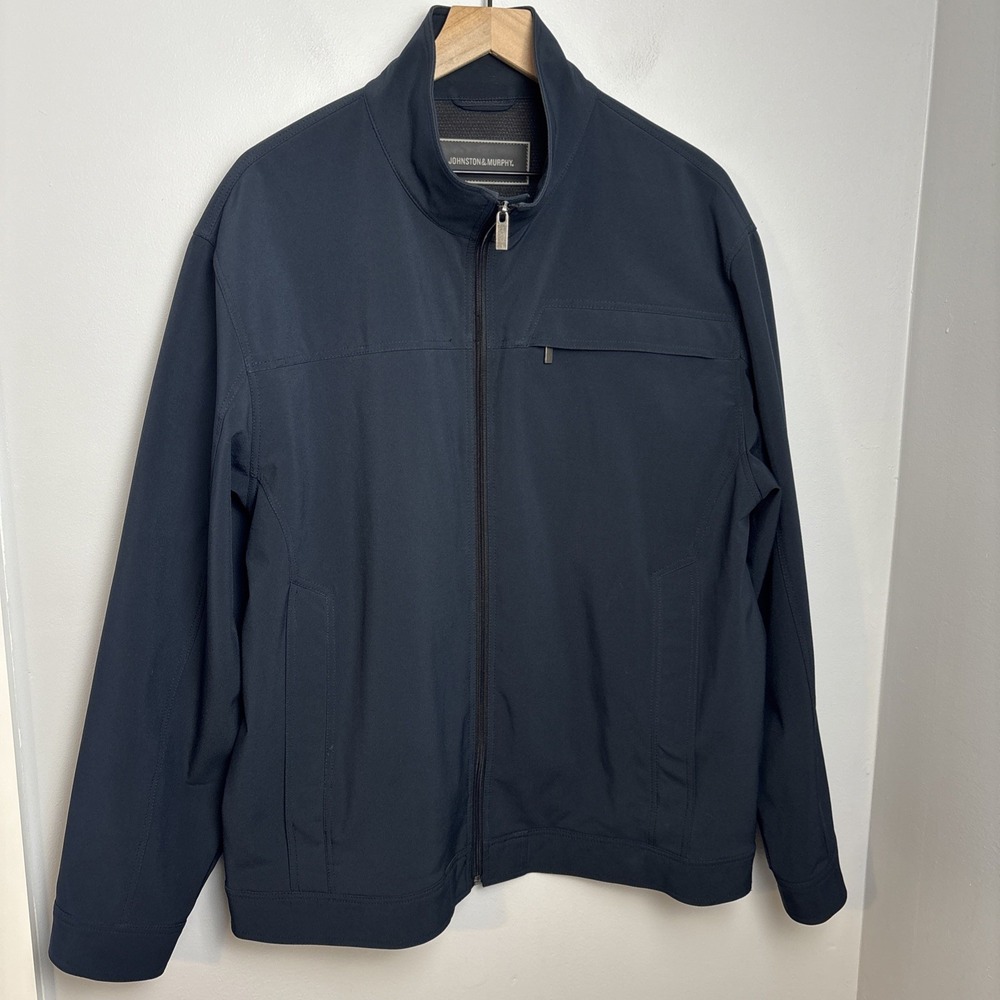 Johnston & Murphy Men's XL Soft Shell‎ Jacket Blue Full Zip Pockets